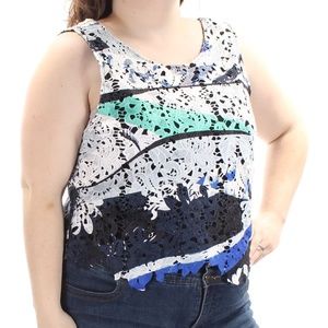 New Bar III Womens Printed Sleeveless Lace Top